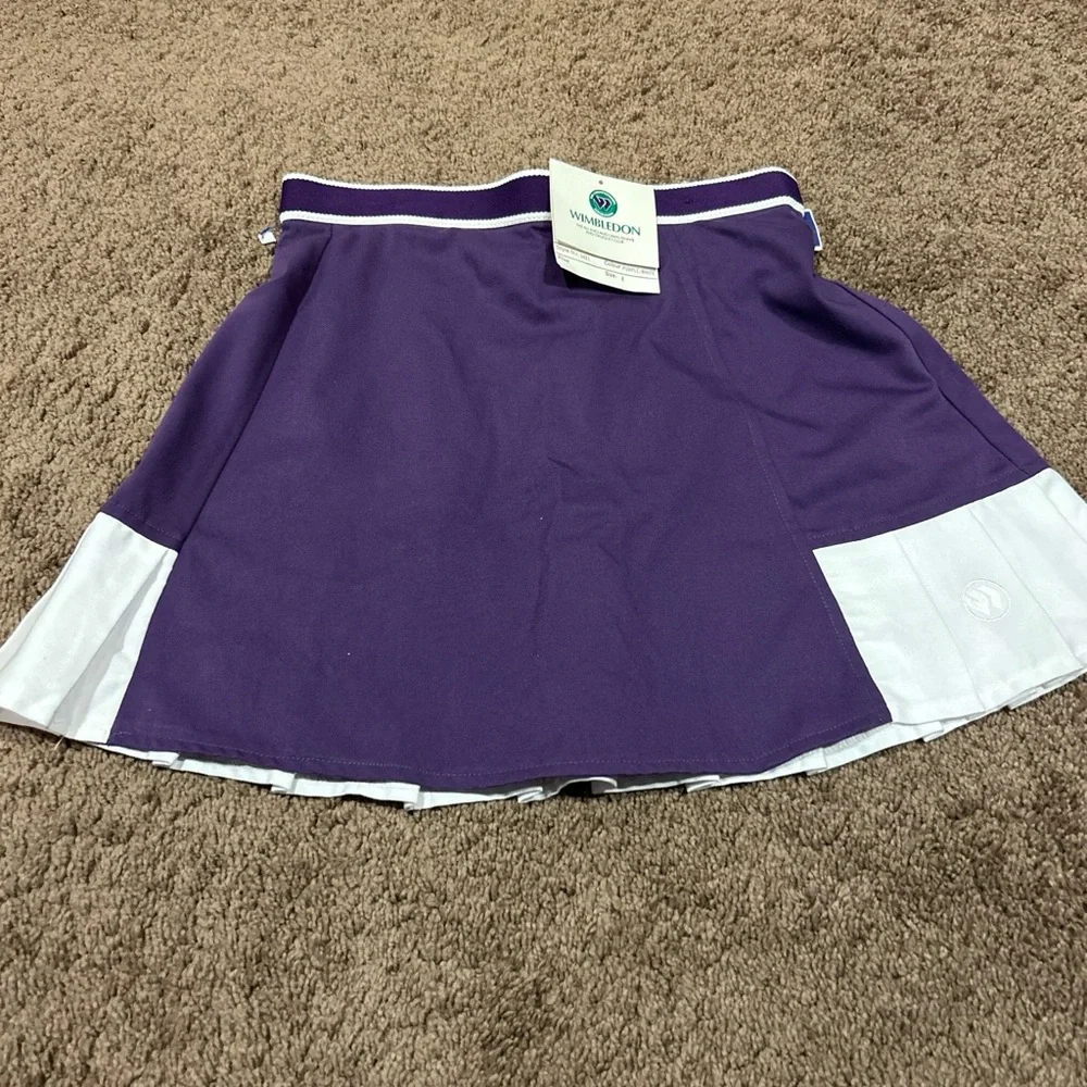 Girls Wimbledon Purple and White Pleated Tennis skirt No shorts.